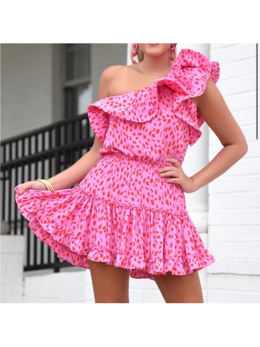 Buddy Love Sophia Red Hot Dress one shoulder Ruffle caffeinated beauty bar XS